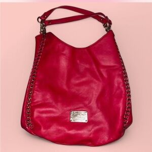 Vintage Large Red Bebe Purse with Chain Detailing